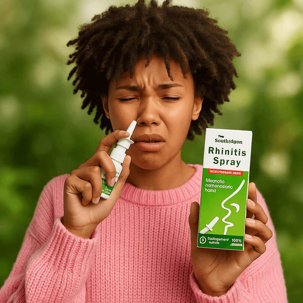 utilisateur spray confort nasale Flacon de spray confort nasal posé sur un fond naturel.